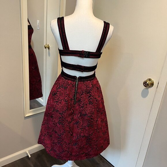 Few Moda New York Red embroidered Open Back Cocktail Dress, Size Small - Picture 11 of 16